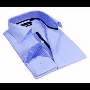 Levinas Contrast collar button-up shirt.